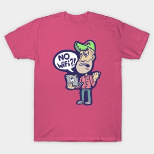 No WiFi cartoon character Nerd Geek Programmer T-Shirt